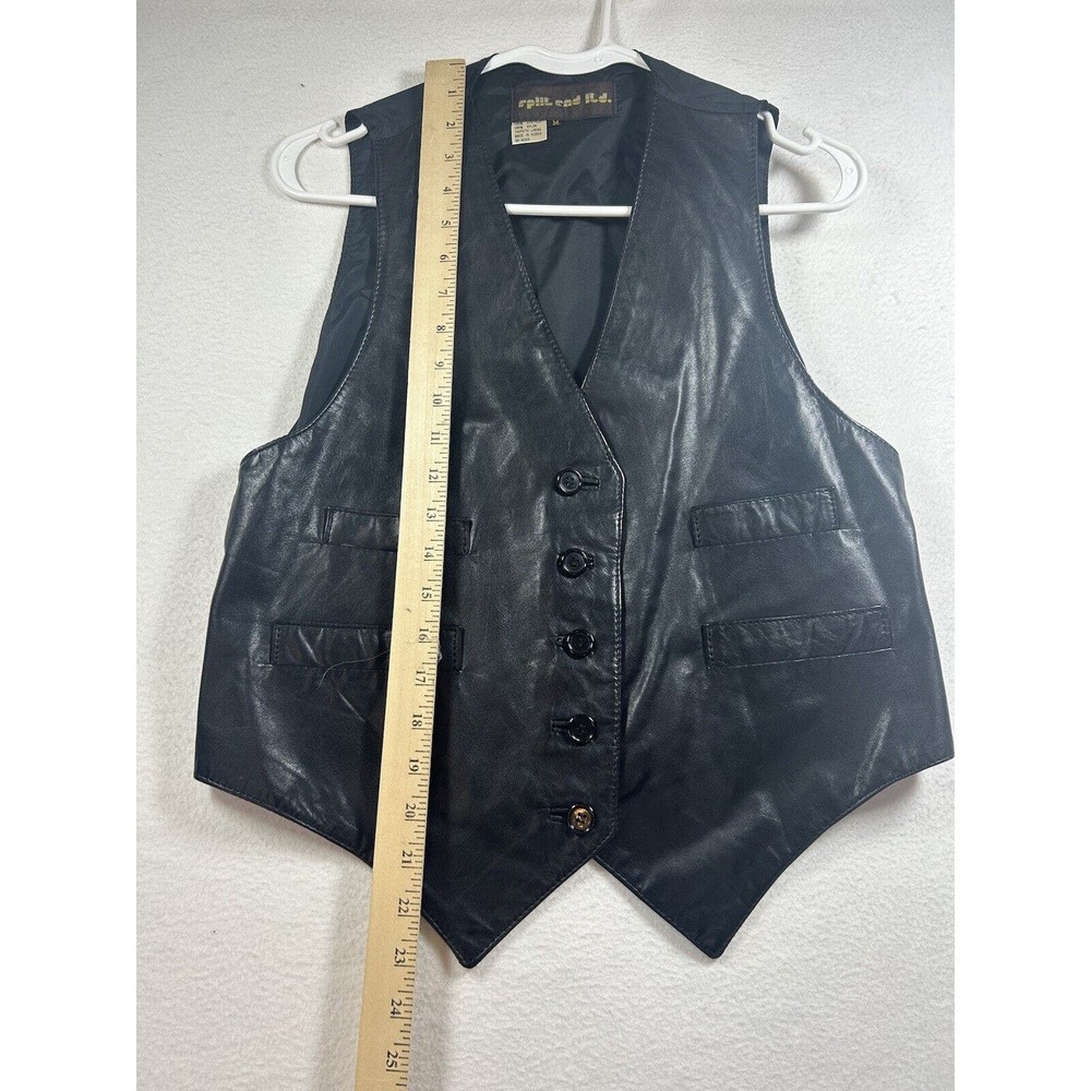 SPLIT END ltd unisex leather vest VINTAGE black size medium back tie buttons - Picture 5 of 7